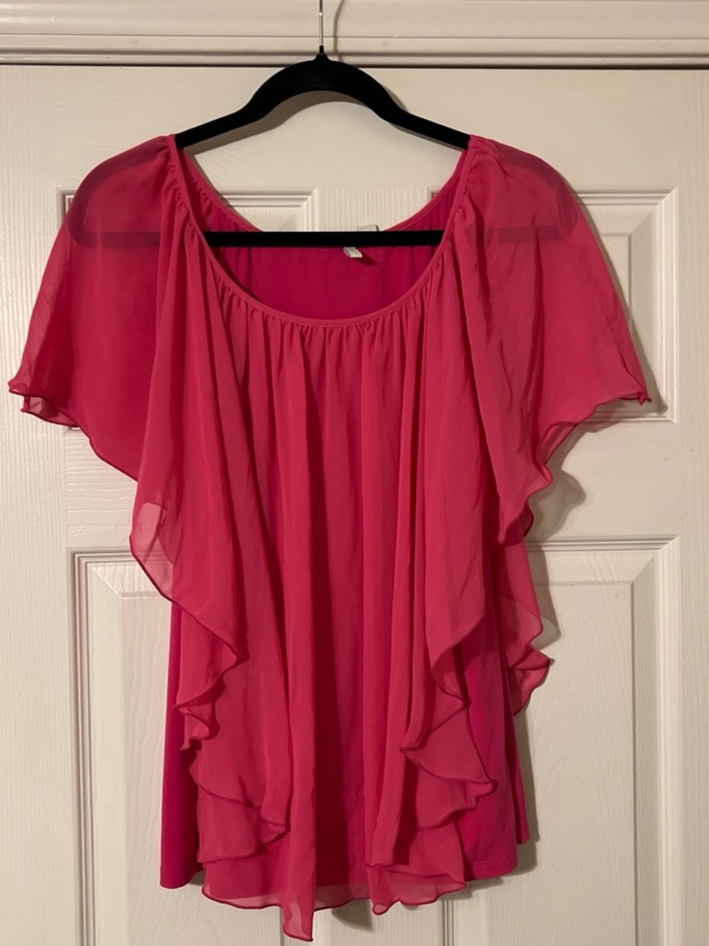 Cato Hot Pink Flutter Sleeve Chiffon Blouse